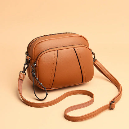 Solid Color Fashionable Rivet Zipper Women's Mobile Phone Bag Simple Soft Leather Shoulder Crossbody Small Square Bag Handbag