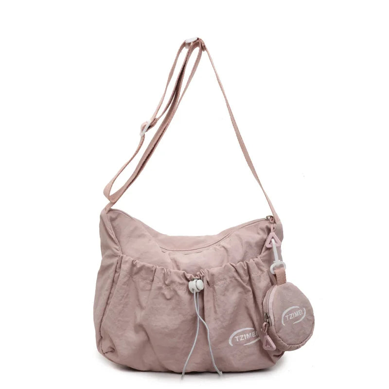 Nylon Drawstring Shoulder Bag with Detachable Mini Pouch