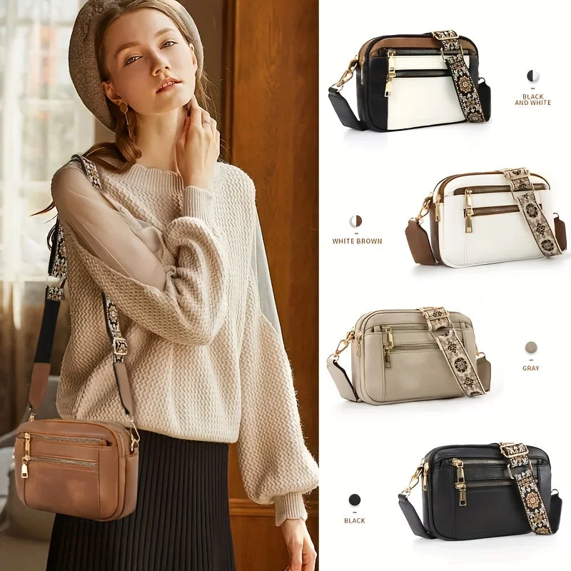 Crossbody Bag with Boho Strap – Multi-Zip PU Leather & 4 Card Slots