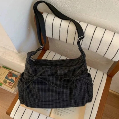 Fashionable Nylon Plaid Texture Crossbody Bag Casual Versatile Small Unique Hobo Luxury Brand