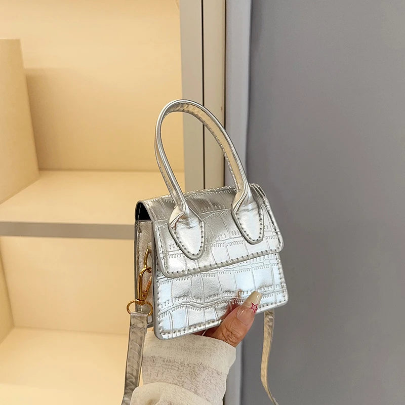 Fashionable Stone Patterned Shiny Mini Square Bag Candy Colored Shoulder Crossbody Suitable