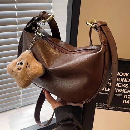 Faux Leather Crescent Crossbody Bag – Women's Casual Shoulder Bag
