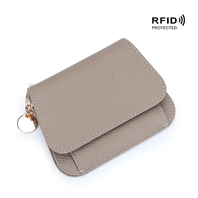 Women S Purse Leather Short Cowhide Rfid Multi-Card Bag Zipper Premium Coin