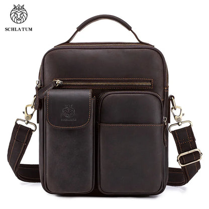 Crazy Horse Leather Men S Single-Shoulder Bag Genuine Leather Multi-Pocket Crossbody Top Layer