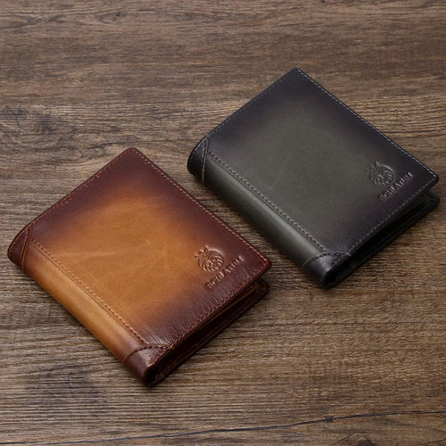 Top Layer Cowhide Anti-Theft Brushed Genuine Leather Wallet Men