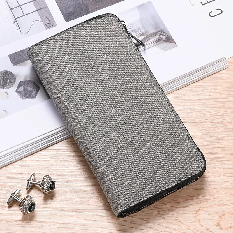 Canvas Wallet Men S Long Simple Zipper Holding Large Capacity Multi-Function Mobile Phone Storage