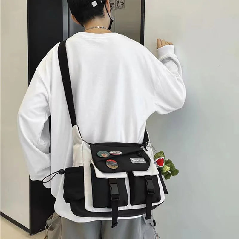Preppy Casual Nylon Crossbody Bag Men Women Teen Messenger Student Commuter Single Shoulder Bag