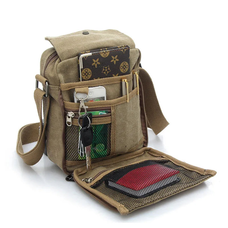 Men S Casual Crossbody Bag Wear-Resistant Canvas Shoulder Bag Large-Capacity Outdoor