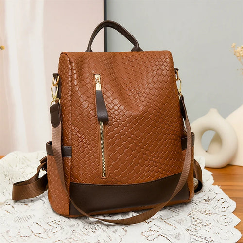 Designer PU Leather Backpack for Women – Large Capacity Travel Bag