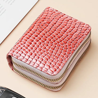 Crocodile Print Solid Color Organ Double Zipper Card Bag Multi-Card Large Capacity Sleeve Purse