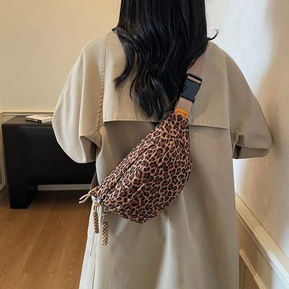 Women S Leopard Print Chest Bag Autumn Winter Crossbody Bag Trendy Sporty Multifunctional Waist Bag