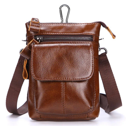 Outdoor Leisure Men S Real Leather Waist Bag Head Layer Cowhide Multi-Function Zipper Body