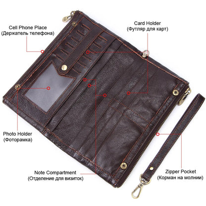 Men S Long Wallet Large Capacity Retro Real Leather Mobile Phone Thin Hand Business