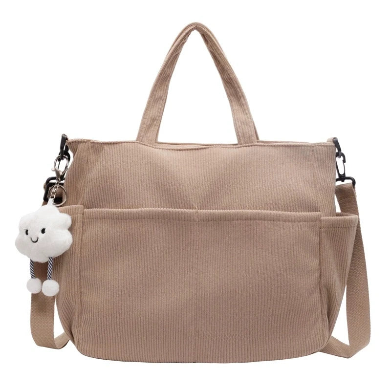 Corduroy Tote Bag with Zipper – Women's Shoulder & Crossbody Handbag