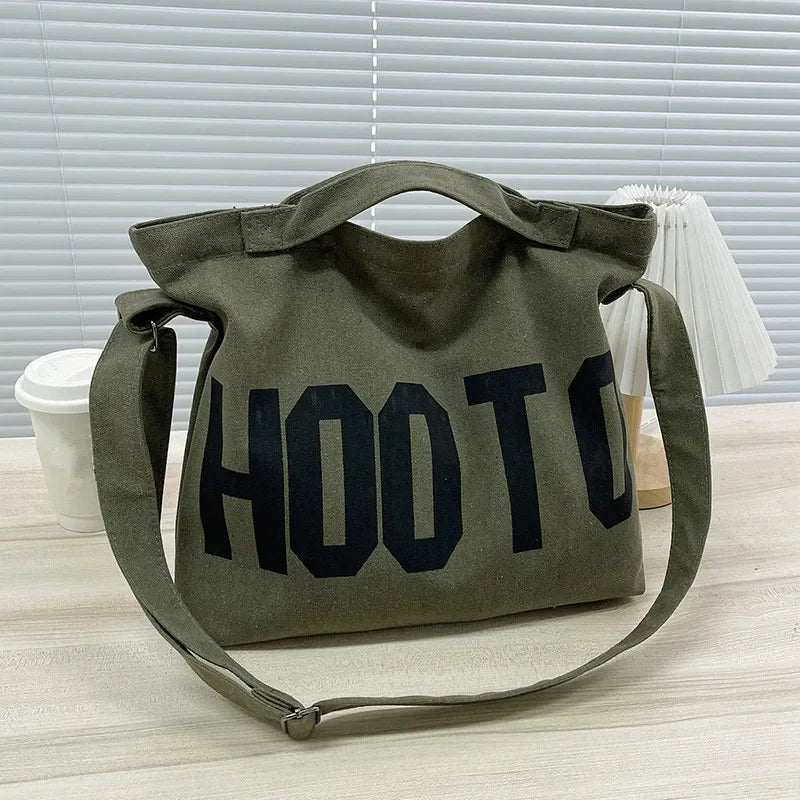 Large Canvas Tote Bag – Letter Print Crossbody Shoulder Bag