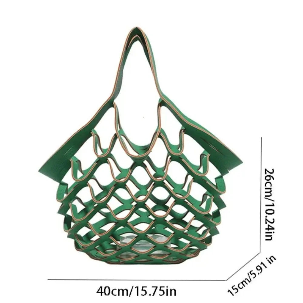 Large Capacity Pu Leather Folding Tote Bag Simple Woven Handbag Foldable Mesh Beach