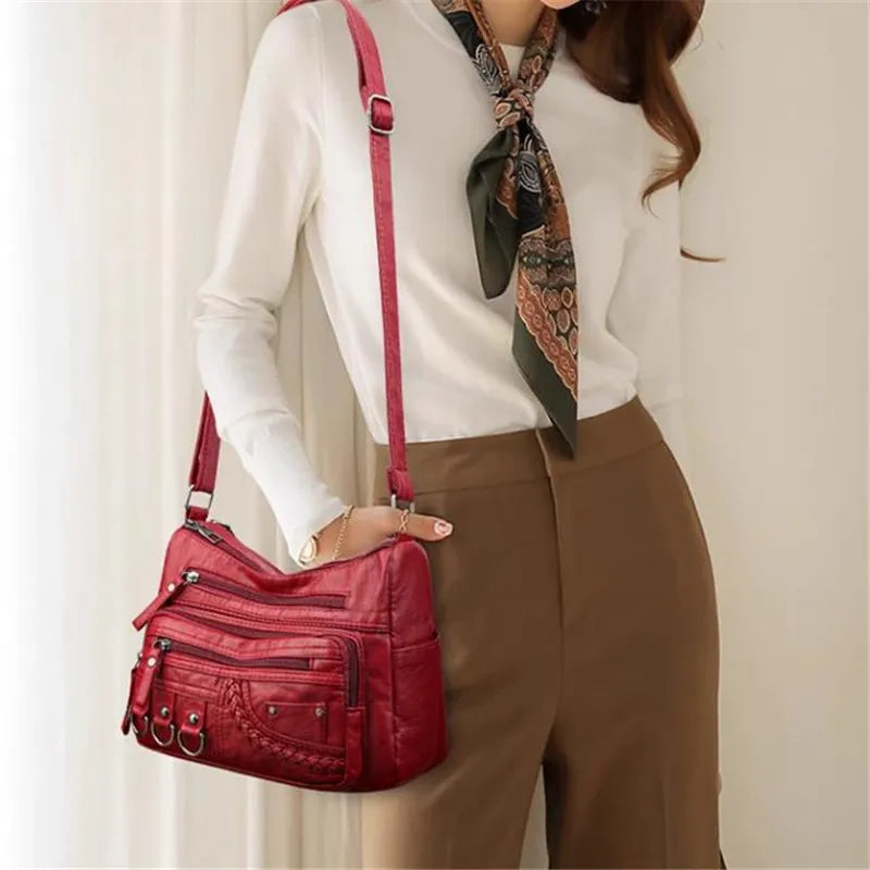 Vintage PU Leather Crossbody Bag Multi-Pocket Shoulder Bag