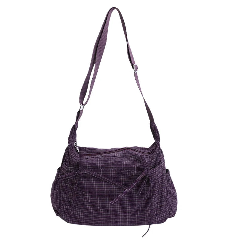 Plaid Bow Crossbody Bag – Large Capacity Soft Shoulder Tote