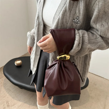 Drawstring Cloud Tote Bag with Gold Metal Buckle for Women