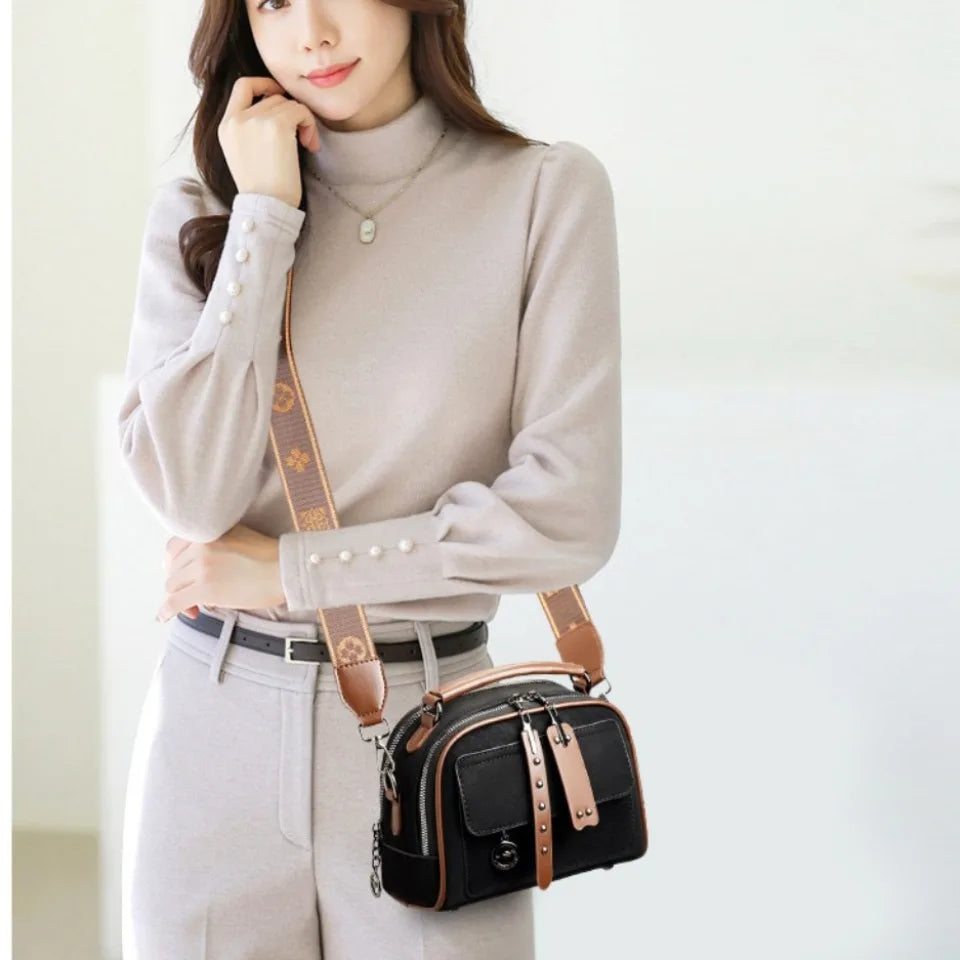 Luxury Leather Crossbody Bag for Women – Multi-Pocket Designer Handbag