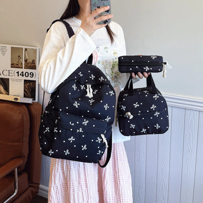 Campus Romance Trio Bow Pattern Backpack Handbag Quilted Multi-Pocket Large Capcity University Daily