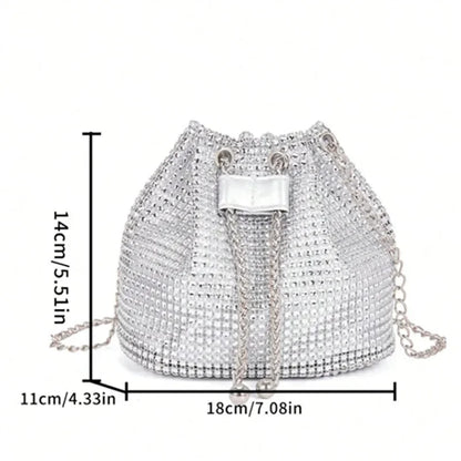 Rhinestone Bucket Bag – Women's Sparkling Drawstring Crossbody Purse