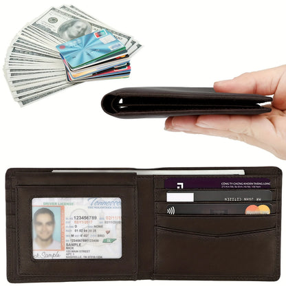Men S Short Wallet Rfid Anti-Theft Brush Multi-Card Advanced Three Fold Real Leather