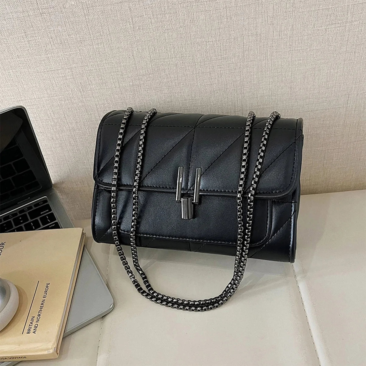 Luxury Fashionable Chain Bag Solid Color Pu Leather Women Crossbody Quilted Shoulder Daily Use