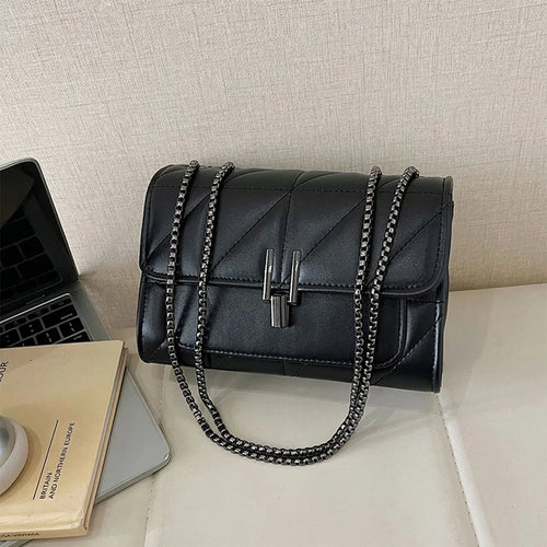 Luxury Fashionable Chain Bag Solid Color Pu Leather Women Crossbody Quilted Shoulder Daily Use