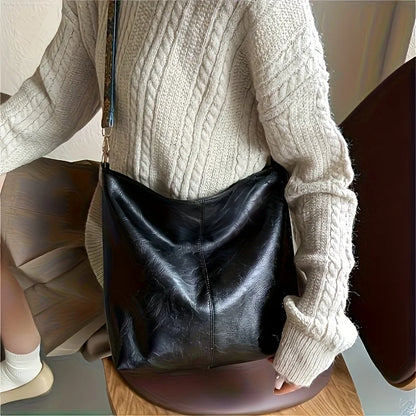 Stylish Beige Leather Tote Bag Decorative Printed Wide Strap Crossbody Bag Work Commute Large