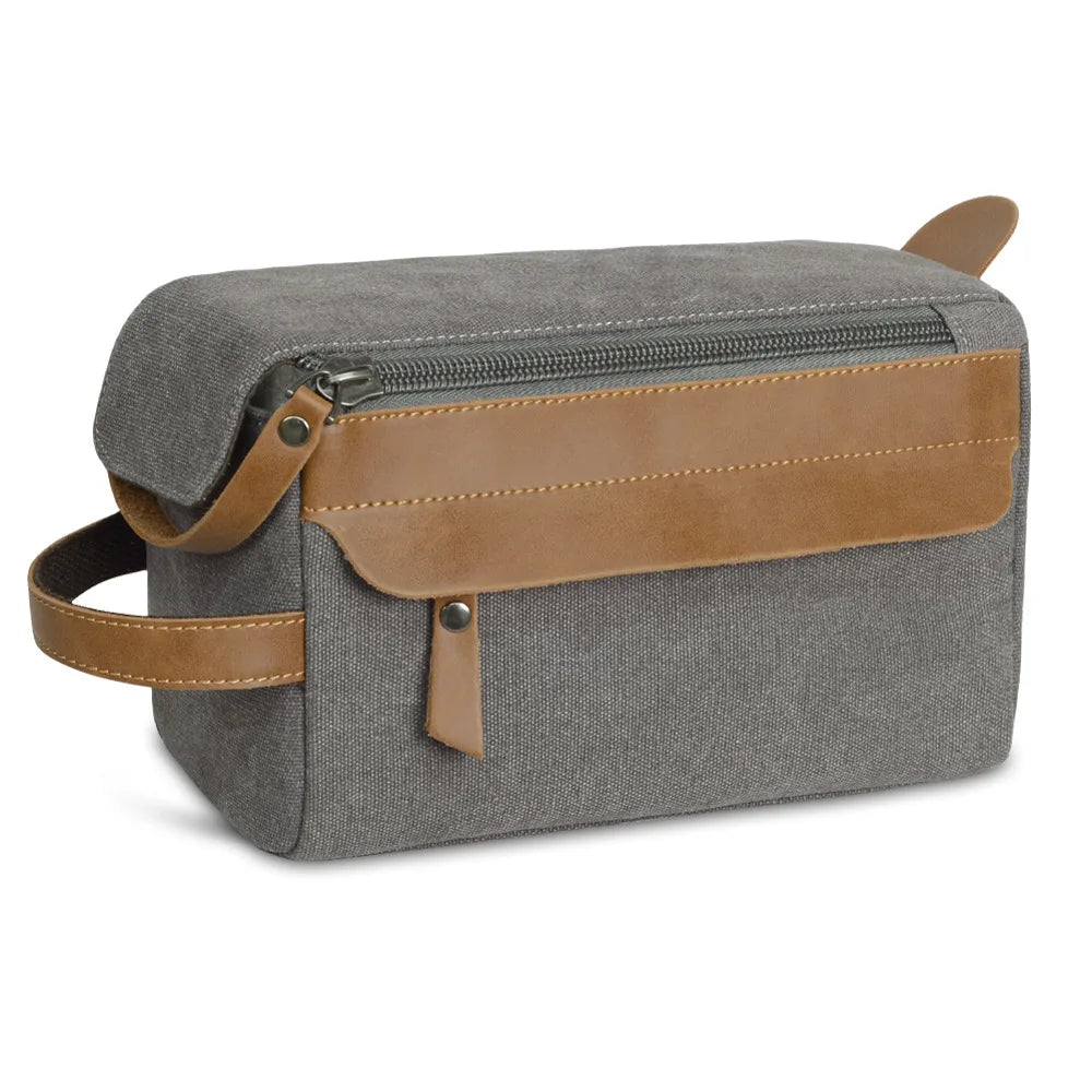 Travel Portable Large Capacity Storage Canvas Crazy Horse Leather Stitching Color Contrast Wash