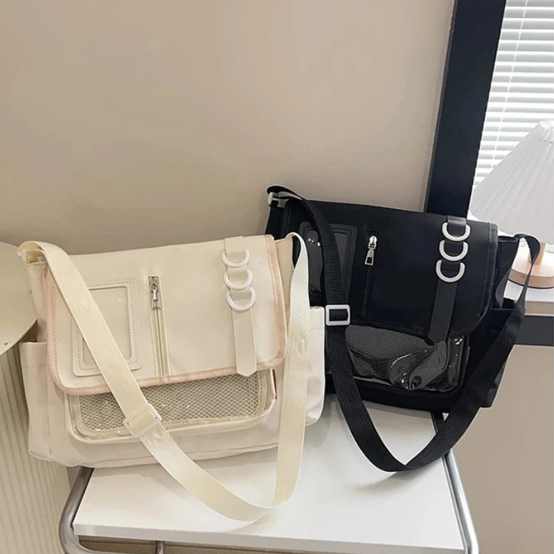 Y2k Japanese Harajuku School Bags Girls Transparent Itabag Shoulder Crossbody Bag Diy Badges Display