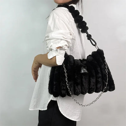 Plush Tote Bag – Women's Fuzzy Shoulder & Crossbody Handbag