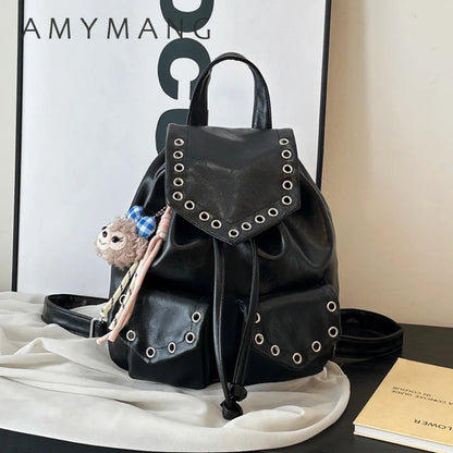 Rivet PU Leather Backpack for Women – Trendy Waterproof School & Travel Bag