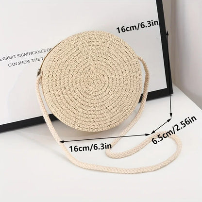 Round Woven Straw Crossbody Bag for Women