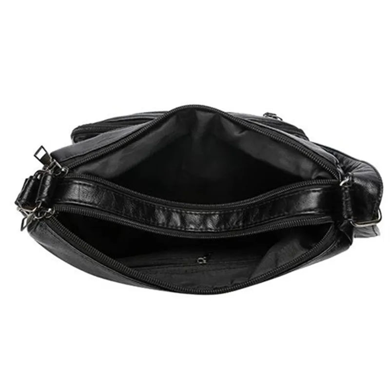 Leather Multi-Pocket Crossbody Bag Women Zipper Shoulder Bag