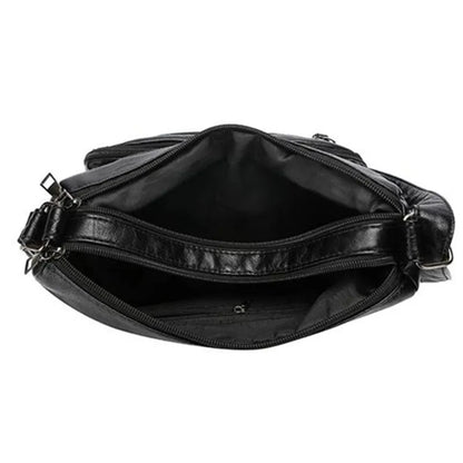 Leather Multi-Pocket Crossbody Bag Women Zipper Shoulder Bag