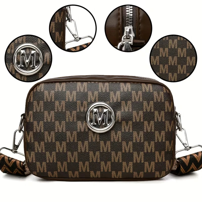 Lassic Check Pattern Pu Leather Small Sling Bag Replaceable Shoulder Strap