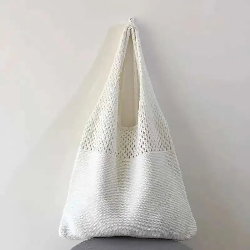Crochet Tote Bag – Large Woven Hollow Shoulder Bag for Beach