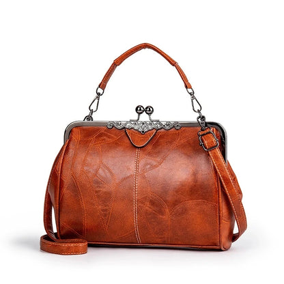 Vintage Kiss-Lock Handbag – Leather Crossbody Tote for Women