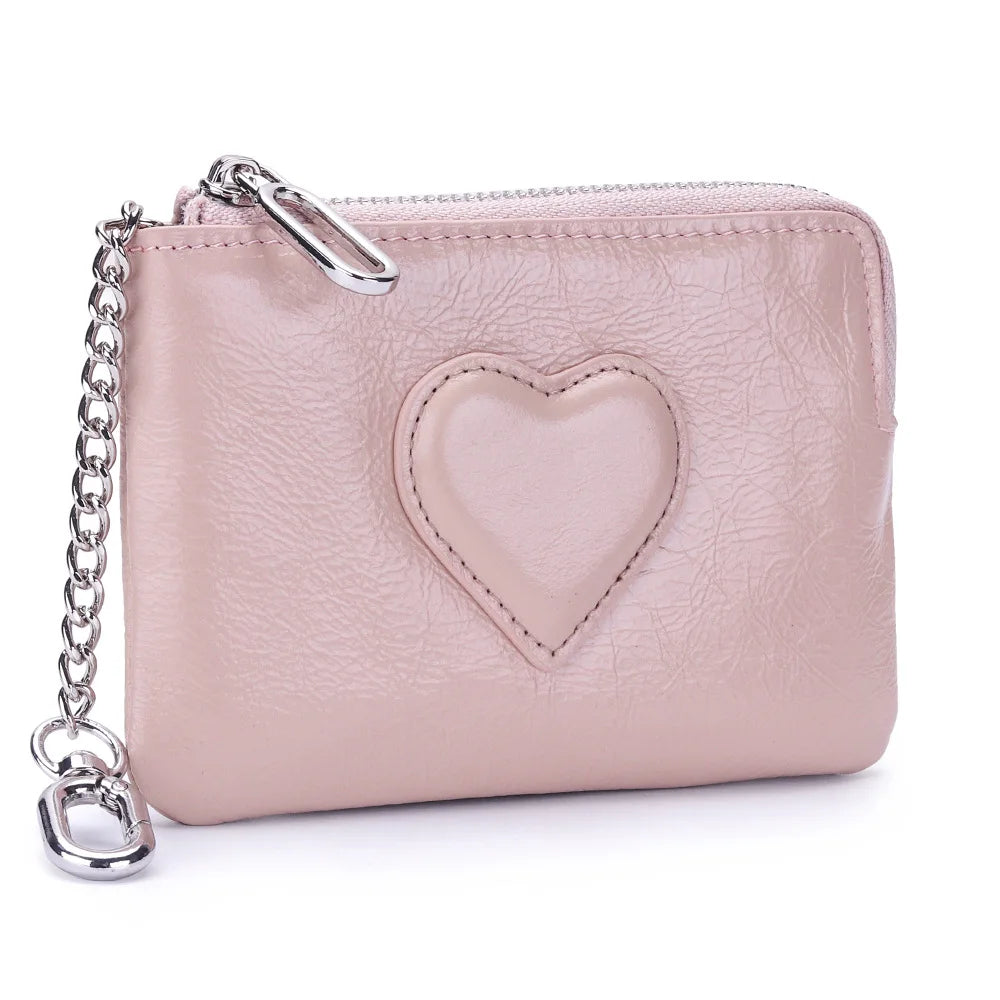 Oil-Wax Cowhide Small Lady S Heart Coin Purse Card