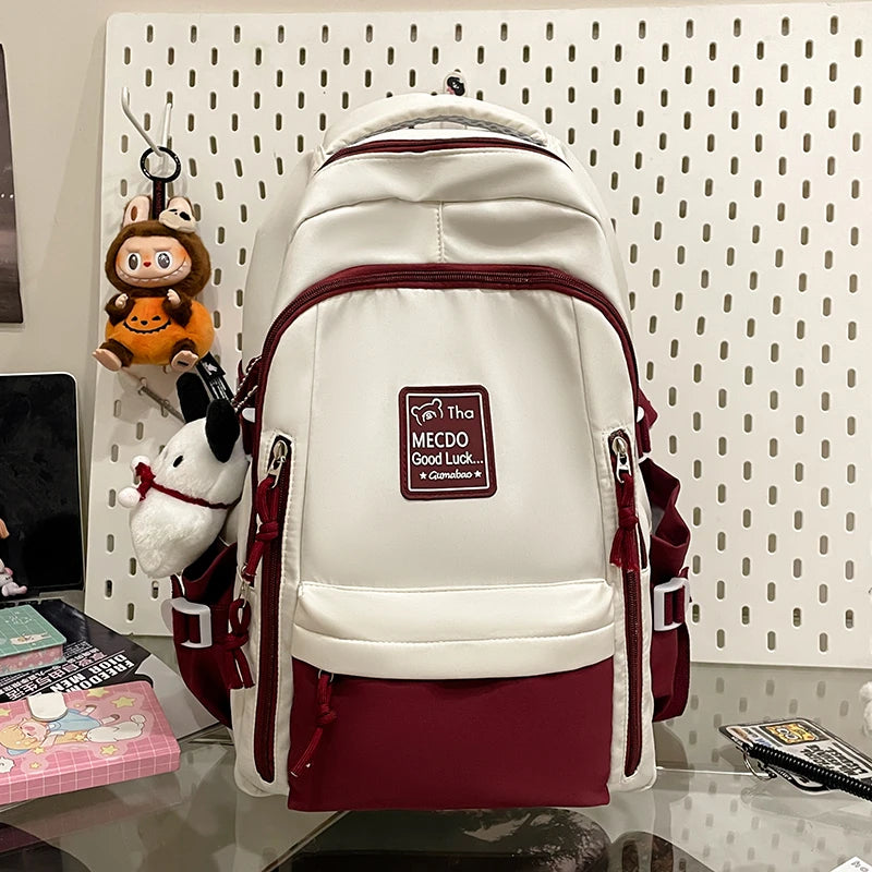 Fresh Versatile Color Blocked Student School Bags Lightweight Large Capacity Multi-Layer Storage