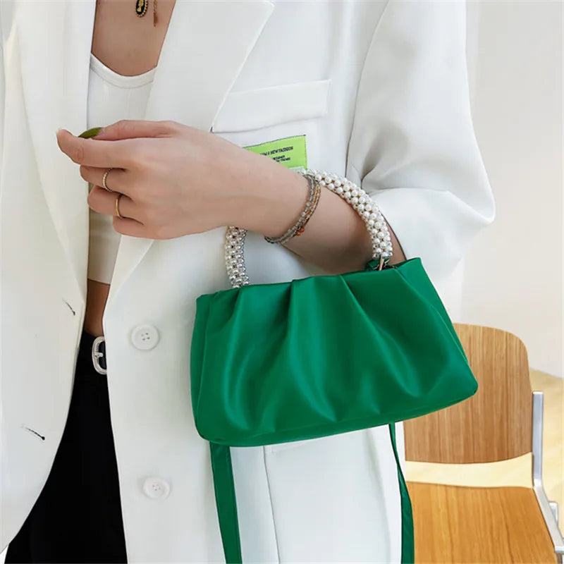 Pleated Cloud Bag with Pearl Handle – Women's Shoulder & Crossbody Bag