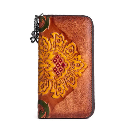 Women S Top Layer Vegetable-Tanned Cowhide Color-Polished Long Retro Wallet