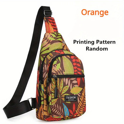 Outdoor Travel Hiking Cycling Chest Bag Women Colorful Floral Leaves Print Sling Backpack