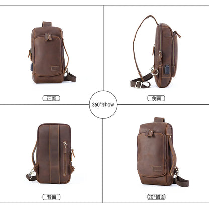 Retro Men S Chest Bag Genuine Leather Chest Large-Capacity Hand-Held Crossbody Backpack