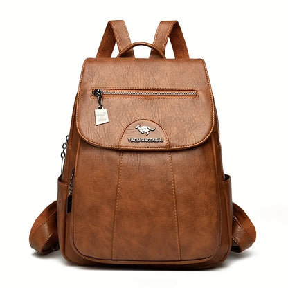 Faux Leather Women's Backpack – Large Capacity Casual Flap Bag