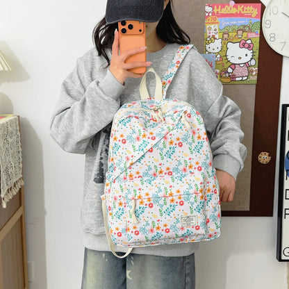 Sweet Fresh Floral Print Backpack Teen Girls Light Weight Multi-Purpose Large Capacity School Bag