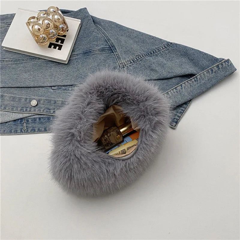 Fluffy Plush Tote Bag – Women's Fuzzy Shoulder & Underarm Handbag