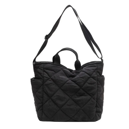 Quilted Nylon Tote Bag – Detachable Strap Multi-Pocket Shoulder Bag